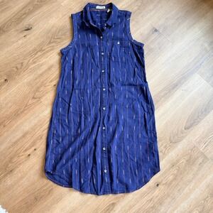 Toad&Co Blue Organic Cotton Sleeveless Button Down Shirt Dress Size Small